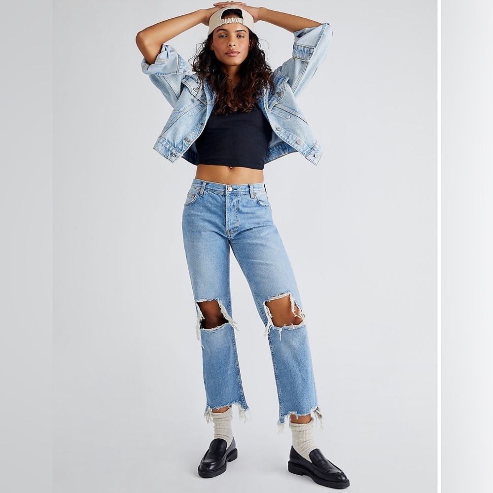 FREE PEOPLE Maggie Mid-Rise Straight-Leg Distressed Jeans 100% Cotton NWT - 💫 - Picture 14 of 16